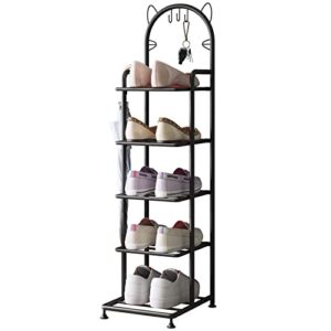 azerpian shoe rack 5 tier vertical storage organizer shelf sturdy metal free standing shoe tower saving space for closet entryway bedroom dorm, black (black, 5 tier)