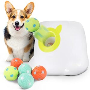 THE THOUGHTS OF FUN CO. Automatic Dog Ball Launcher/Thrower- Dog Fetch Machine for Small to Medium Sized Dogs, Great Exercise for Dogs with 6 Latex Balls, Dual Power Supply