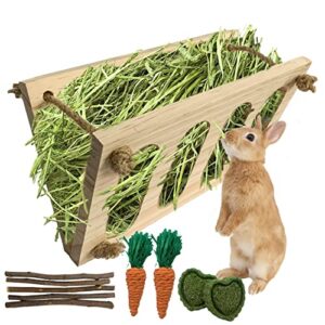 muyg rabbit hay feeder bunny wooden hays rack small animals manger grass holder less wasted food dispenser for guinea pig chinchilla 9.4''x5.7''(10pcs)