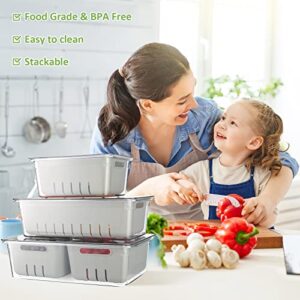 Puricon (2 Pack) Fresh Food Containers for Fridge, Fruit Storage Vegetable Keeper Produce Saver with Colander & Lid, Stackable Refrigerator Organizers for Salad Berry Lettuce, BPA Free -Small