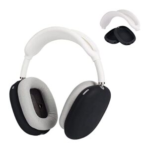kwmobile silicone headband and ear pads cover set compatible with apple airpods max - covers - white/black