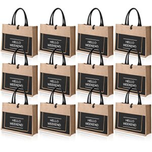 12 pcs jute beach tote for women weekend tote bag natural burlap shopping bags with handles reusable flax grocery bags large creative jute gift bags for bridesmaid wedding shopping beach