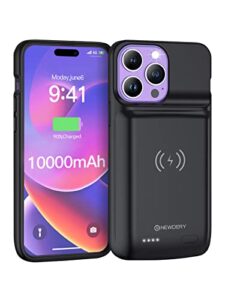 newdery battery case for iphone 14 pro max,14 plus 10000mah,qi wireless charging,wired headset,sync-data supported, rechargeable charger case for iphone 14/13/12 pro max, iphone 14 plus 6.7” black