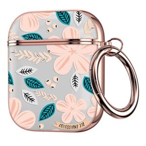 youskin airpod 1st&2nd generation case flower cute,airpod 1&2 case, rose golden plating airpods 2&1 case for men women with keychain，shockproof protective case for airpod 2 & 1,blue pink flower