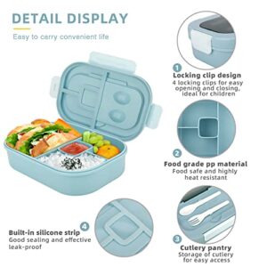 Bento Box for Kids,1.3L Bento Box Adult Lunch Box,Lunch Box Container for Kid/Adults/Toddler,Bento Boxes with 4 Compartment&Utensiles,Leak Proof,Microwave/Dishwasher/Freezer Safe(Light Blue)