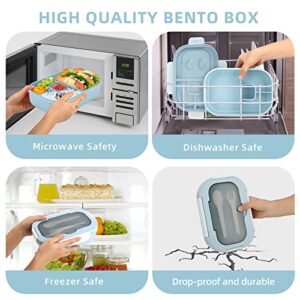 Bento Box for Kids,1.3L Bento Box Adult Lunch Box,Lunch Box Container for Kid/Adults/Toddler,Bento Boxes with 4 Compartment&Utensiles,Leak Proof,Microwave/Dishwasher/Freezer Safe(Light Blue)