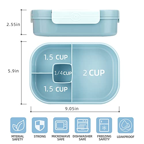 Bento Box for Kids,1.3L Bento Box Adult Lunch Box,Lunch Box Container for Kid/Adults/Toddler,Bento Boxes with 4 Compartment&Utensiles,Leak Proof,Microwave/Dishwasher/Freezer Safe(Light Blue)
