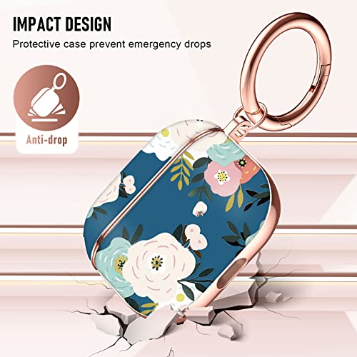 Youskin Airpod 3rd Generation Case Flower Cute,AirPod 3 Case Cover, Rose Golden Plating Airpods 3 Case for Men Women with Keychain，Shockproof Protective Case for AirPod 3，Blue Red Flower