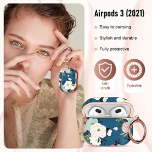 Youskin Airpod 3rd Generation Case Flower Cute,AirPod 3 Case Cover, Rose Golden Plating Airpods 3 Case for Men Women with Keychain，Shockproof Protective Case for AirPod 3，Blue Red Flower
