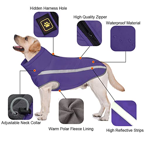 FEimaX Dog Coat Waterproof Warm Winter Jacket Windproof Fleece Coats Pet Outdoor Clothes for Small Medium Large Dogs Cold Weather Vest with Harness Hole