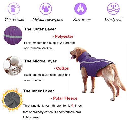 FEimaX Dog Coat Waterproof Warm Winter Jacket Windproof Fleece Coats Pet Outdoor Clothes for Small Medium Large Dogs Cold Weather Vest with Harness Hole