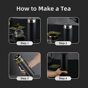 Tea Infuser Bottle - Coffee thermos - Smart Sports Water Bottle with LED Temperature Display,Double Wall Vacuum Insulated Water Bottle - Travel Tea Mug with Stainless Steel Filter (Black)