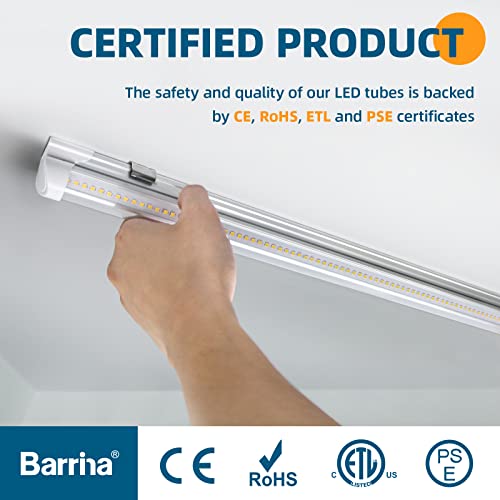 Barrina 8FT LED Shop Light, 100W 15000LM 5000K, Clear Cover Linkable LED Tube Lights, V Shape Integrated T8 LED Lighting, LED Ceiling Lights for Garage, Warehouse, Workshop, ETL Listed,10 Pack