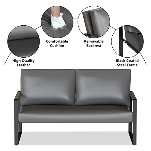 AWQM Faux Leather Loveseat, Mid-Century Modern Loveseat Sofa for Small Spaces, Small PU Leather Upholstered Sofas and Couch with Metal Armrest for Living Room, Bedroom and Office, Grey