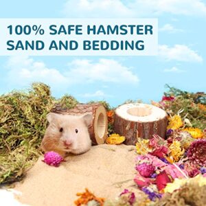 LUVCOSY Hamster Bedding Bundle = 3lb Bath Sand + 5oz Flower Petals + 4oz Dry Forest Moss, Cage Accessories, Habitat Decor, Odor Control for Syrian Hamster, Guinea Pig, Reptile & Small Animals