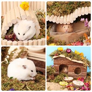 LUVCOSY Hamster Bedding Bundle = 3lb Bath Sand + 5oz Flower Petals + 4oz Dry Forest Moss, Cage Accessories, Habitat Decor, Odor Control for Syrian Hamster, Guinea Pig, Reptile & Small Animals