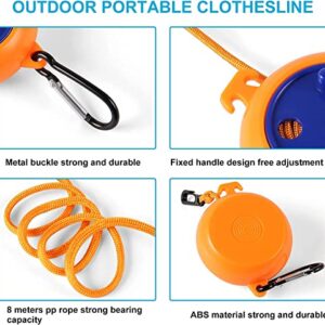 Retractable Camping Clothesline, Adjustable Travel Laundry Rope, Heavy Duty Washing Line with 20 Clothespins & 10 Stoppers for Indoor/Outdoor, Camping, Travel, Courtyard, 26ft, 2Pack