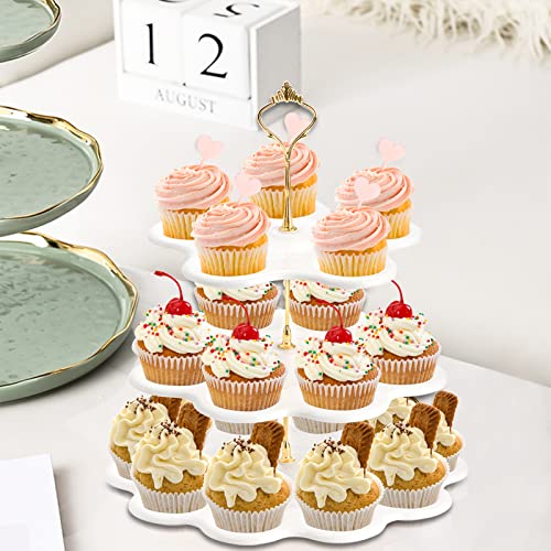 Tosnail 3 Packs 3 Tiers Plastic Cupcake Stand Dessert Stand, Tiered Serving Trays with Gold Rod, Cake Stand, Party Serving Trays Candy Pastry Holders for Wedding and Party - 23 Cavity