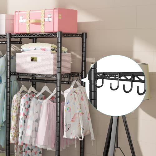 Ulif F1 Garment Rack for Kids, Baby, Students, and Children's Room, 4 Tiers Freestanding and Portable Heavy Duty Closets, Small Metal Clothes Rack with 2 Hanging Rod, 31.2”W x 11.8”D x 48”H, Black