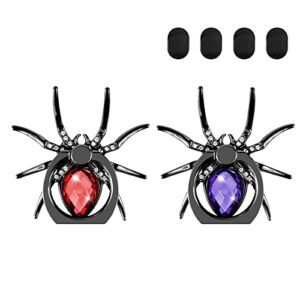 aircawin 2pcs spider cell phone ring holder stand, cute phone finger holder stand cool animal phone grip kickstand with 4pcs ring holder hanging hook for all smartphone,tablets(purple+red)