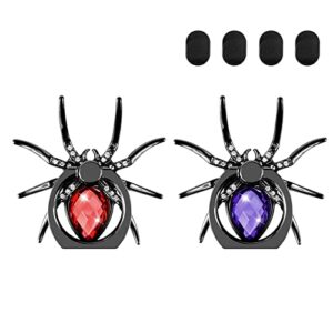 Aircawin 2pcs Spider Cell Phone Ring Holder Stand, Cute Phone Finger Holder Stand Cool Animal Phone Grip Kickstand with 4pcs Ring Holder Hanging Hook for All Smartphone,Tablets(Purple+Red)