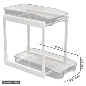 CAXXA 2 Tier Under Sink Cabinet Organizer Slide-Out Storage Drawer with Hooks for Kitchen, Bathroom,Vanity Counter (Clear)