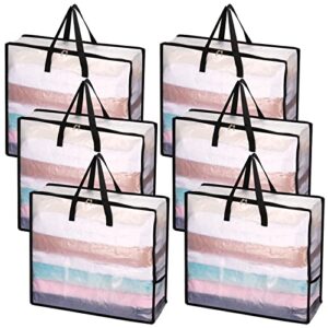 fixwal 6 pack extra-large clear storage bags for christmas decoration, moving supplies, wreath storage container, clothes storage bags with backpack straps strong handles and zippers