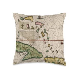 old bahama islands atlas vintage bahamas map (1650) throw pillow, 16x16, multicolor