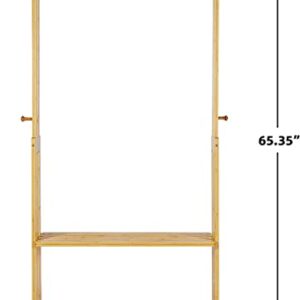 INTOBOO Bamboo Garment Rack, Clothes Hanging Rack with 2 Tier Storage Shelves, Heavy Duty Clothing Rack & Storage Organizer, Movable & Easy to Assemble