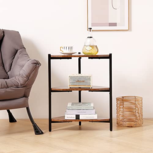 Tiita Corner Shelf, 3 Tier Corner Bookshelf Bookcase, Display Rack Shelf with Metal Frame, Industrial Corner Ladder Shelf Plant Shelf for Living Room, Home, Office, Kitchen