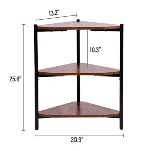 Tiita Corner Shelf, 3 Tier Corner Bookshelf Bookcase, Display Rack Shelf with Metal Frame, Industrial Corner Ladder Shelf Plant Shelf for Living Room, Home, Office, Kitchen