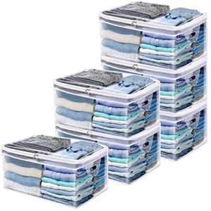 Fixwal 6 Pack Clothes Storage Bag 80L Clothing Storage Bags Organizer Large Clear Storage Bags Contains with Reinforced Handles Zipper Clothes Storage for Bedding Blankets Pillows, Space Saving