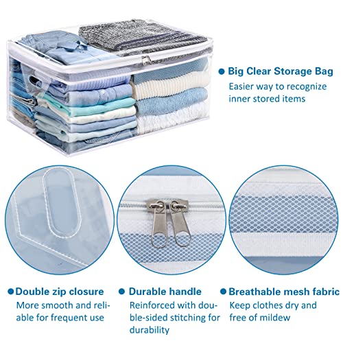 Fixwal 6 Pack Clothes Storage Bag 80L Clothing Storage Bags Organizer Large Clear Storage Bags Contains with Reinforced Handles Zipper Clothes Storage for Bedding Blankets Pillows, Space Saving