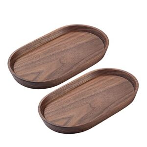 vandroop serving trays for parties, small tray for tea＆coffee, oval wooden plates for serving food, decorative tray for fruit, appetizer＆vegetables, tray for bathroom 7.8"×4.6" (walnut, set of 2)