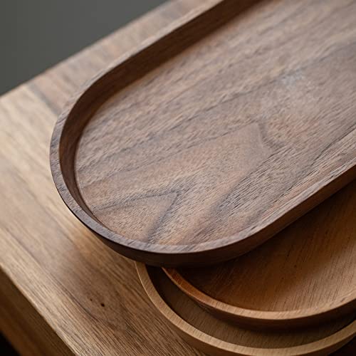 Vandroop Serving Trays for Parties, Small Tray for Tea＆Coffee, Oval Wooden Plates for Serving Food, Decorative Tray for Fruit, Appetizer＆Vegetables, Tray for Bathroom 7.8"×4.6" (Walnut, Set of 2)