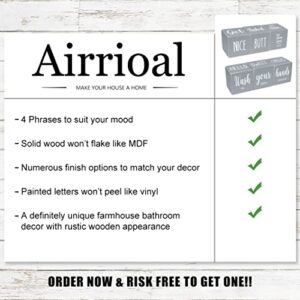 Airrioal Funny Bathroom Decor Signs,4 Sides-Nice Butt&Get Naked&Hello Sweet Cheeks&Wash Your Hands Rustic Decor,Wooden Cute Farmhouse Bathroom Decor Decorations Restroom Sign,Grey 2.8"