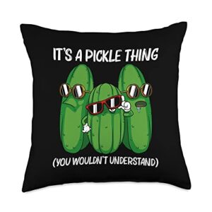 funny pickle gift pickle lover stuff & accessories cool design for men women pickle food cucumber lover throw pillow, 18x18, multicolor