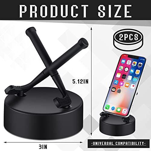 Dunzy 2 Pcs Hockey Cell Phone Stand Universal Smartphone Holder Hockey Puck Phone Stands for Desk Accessories Home Office Desktop, Compatible with Most Mobile Phones