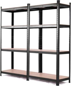 ergomaster storage shelves metal garage shelving unit 4-shelf adjustable heavy duty boltless organizer rack for home warehouse pantry office 64" w x 16" d x 63" h（black,2pack）