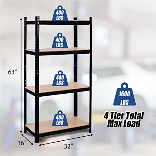 ERGOMASTER Storage Shelves Metal Garage Shelving Unit 4-Shelf Adjustable Heavy Duty Boltless Organizer Rack for Home Warehouse Pantry Office 64" W x 16" D x 63" H（Black,2Pack）