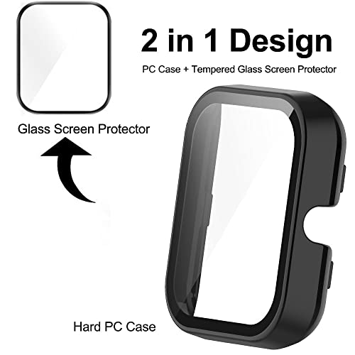 Acadeny Case with Tempered Glass Screen Protector Compatible for Amazfit Bip 3 pro/Bip 3, 9H Hardness 360° All-Round Protective Ultra Thin Protective PC Case Cover for Bip 3 pro/Bip 3 Black