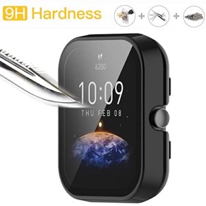 Acadeny Case with Tempered Glass Screen Protector Compatible for Amazfit Bip 3 pro/Bip 3, 9H Hardness 360° All-Round Protective Ultra Thin Protective PC Case Cover for Bip 3 pro/Bip 3 Black