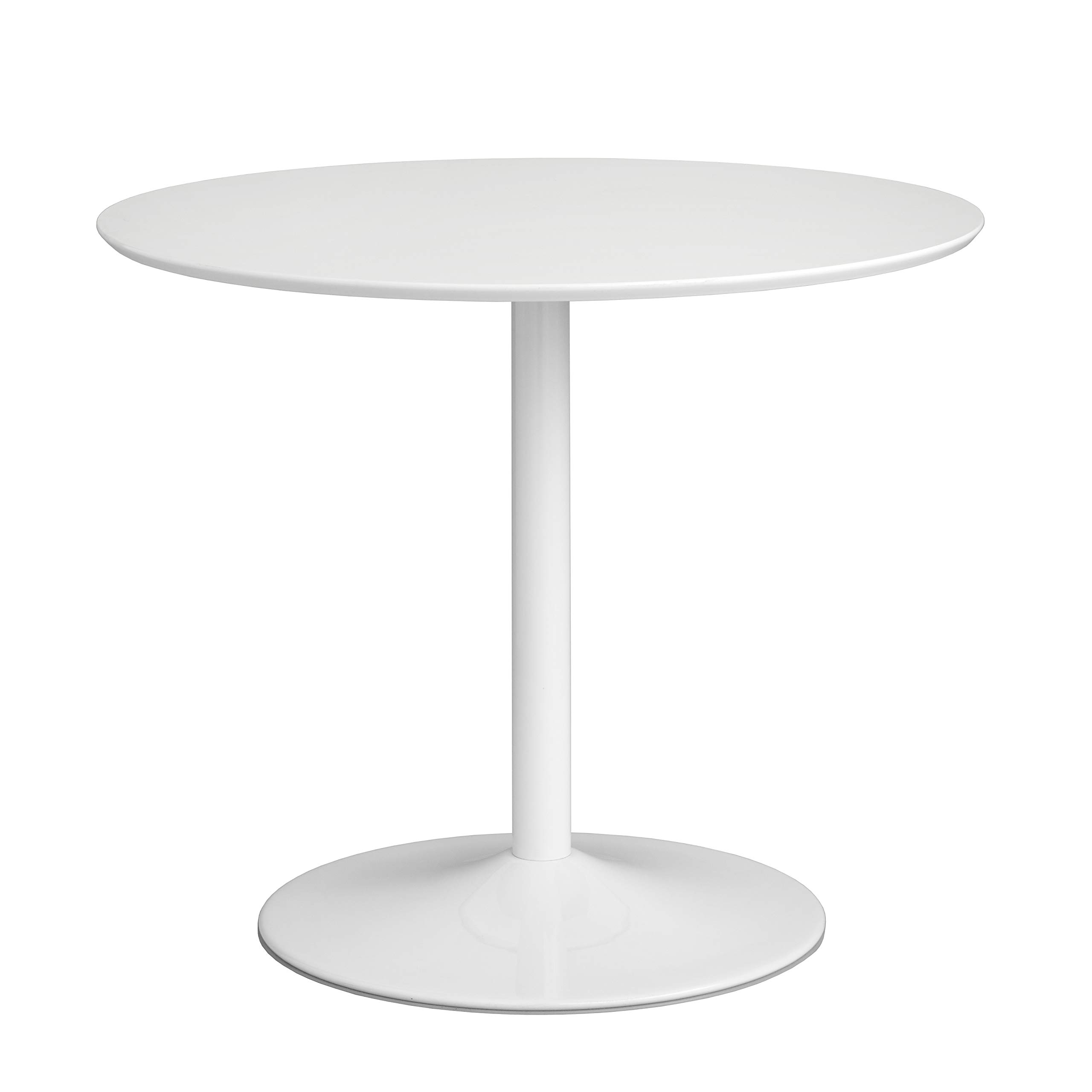 Target Marketing Systems Pisa Round Dining Table with Chrome Plated Pedestal Base, Modern Retro Kitchen Furniture for Small Spaces, Seats 2-4 People, 35.4", Pure White