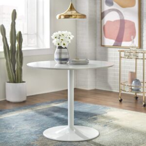 Target Marketing Systems Pisa Round Dining Table with Chrome Plated Pedestal Base, Modern Retro Kitchen Furniture for Small Spaces, Seats 2-4 People, 35.4", Pure White