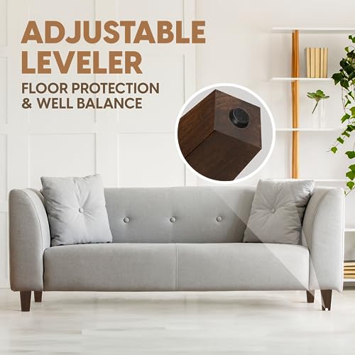 Yes4All 6 Inches Square Wood Furniture Legs Set of 4 - Wooden Replacement Feet for Couch, Bed, Bench - Adjustable Sofa, Ottomans Tapered Leg with Leveler - Brown Rubber Wood Parts for Table, Chair