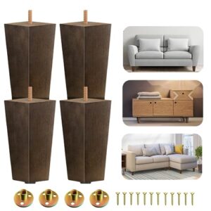yes4all 6 inches square wood furniture legs set of 4 - wooden replacement feet for couch, bed, bench - adjustable sofa, ottomans tapered leg with leveler - brown rubber wood parts for table, chair