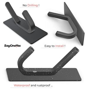 SAYONEYES Matte Black Adhesive Towel Hooks for Bathrooms - SUS304 Stainless Steel Waterproof Wall Hooks with Strong Adhesive Tapes – 3M Towel Hooks for Bathroom, Bedrooms, Kitchen – 4 Pack