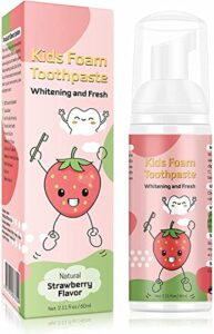 kids foam toothpaste with low fluoride,toddler anti-cavity foaming toothpaste for u shaped toothbrush electric toothbrush for children kids ages 3 plus strawberry flavor,60ml(2.11 fl oz)