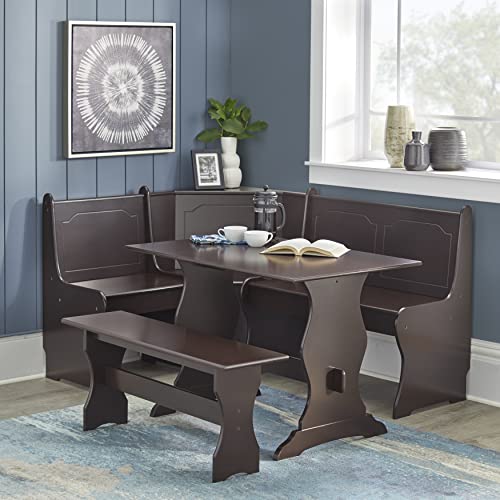 Target Marketing Systems Traditional Style 3-Piece Nook Corner Dining Set with Hidden Storage Under The Seats, for Small Spaces, Includes 1 Table and Benches, Espresso