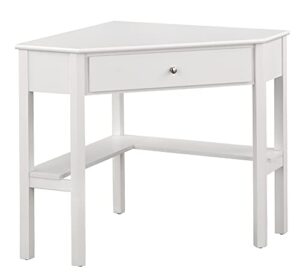 target marketing systems ellen corner desk drawer and one storage shelf for living room, bedroom, or home office, small computer table, 42" w x 30" h, white